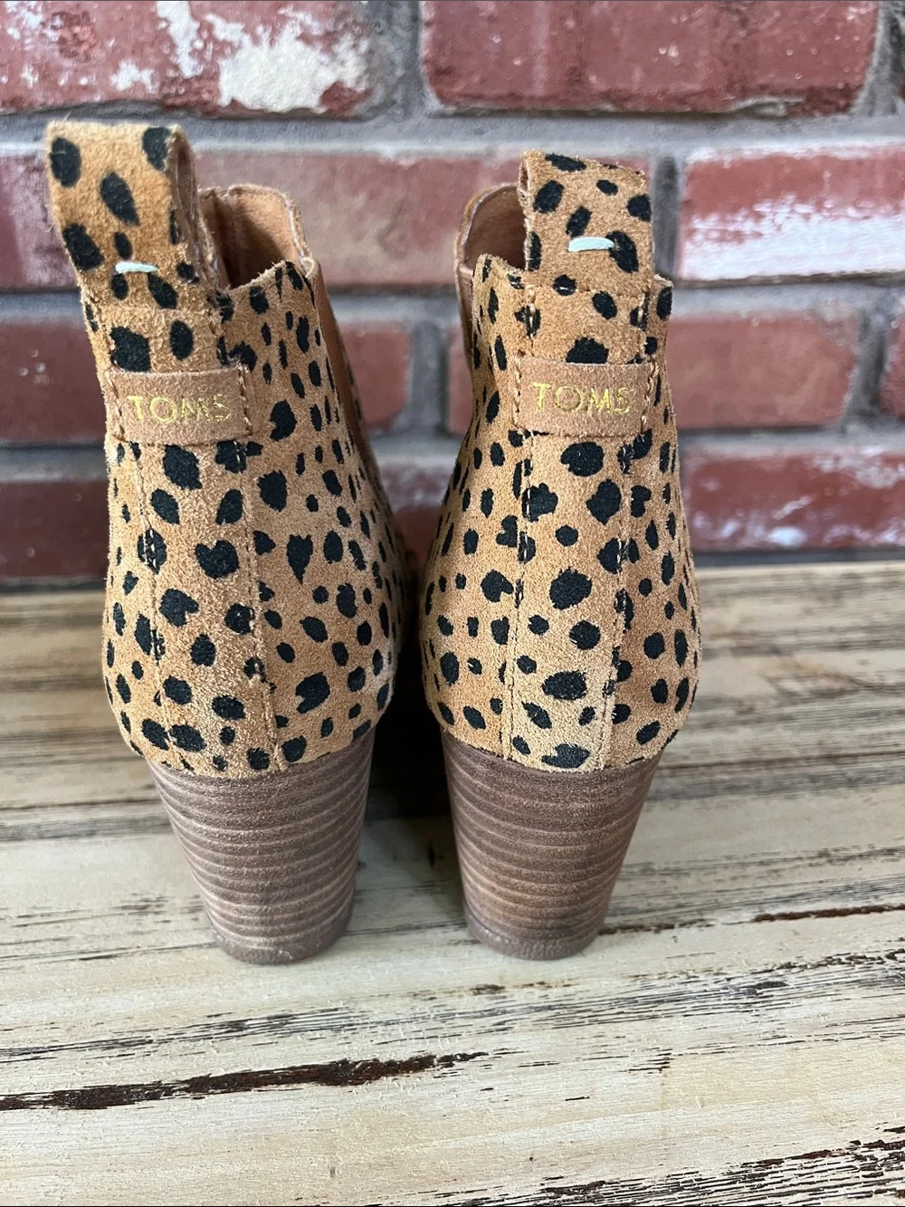 Toms Tan and Black Cheetah Print Suede Ankle Booties